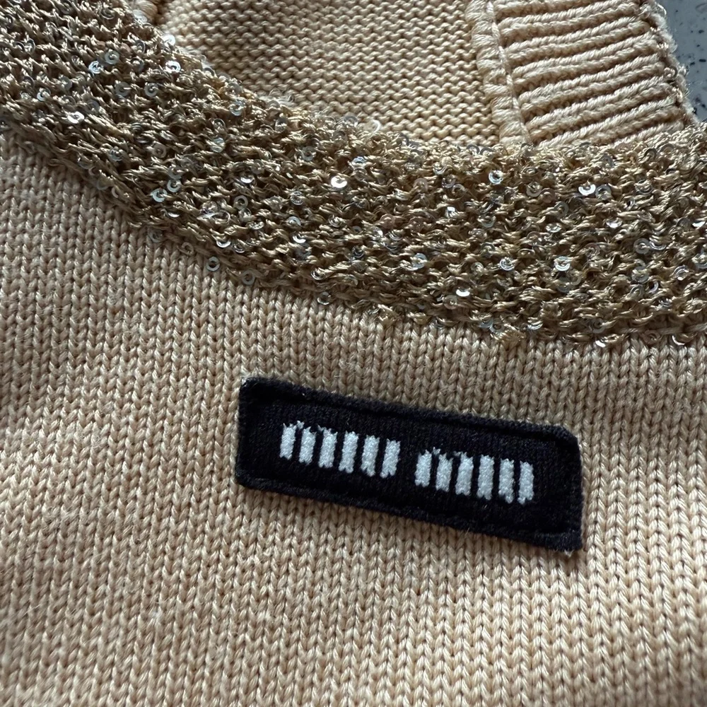 Miu Miu Beige and Gold Glitter Crop Top - Picture 5 of 6